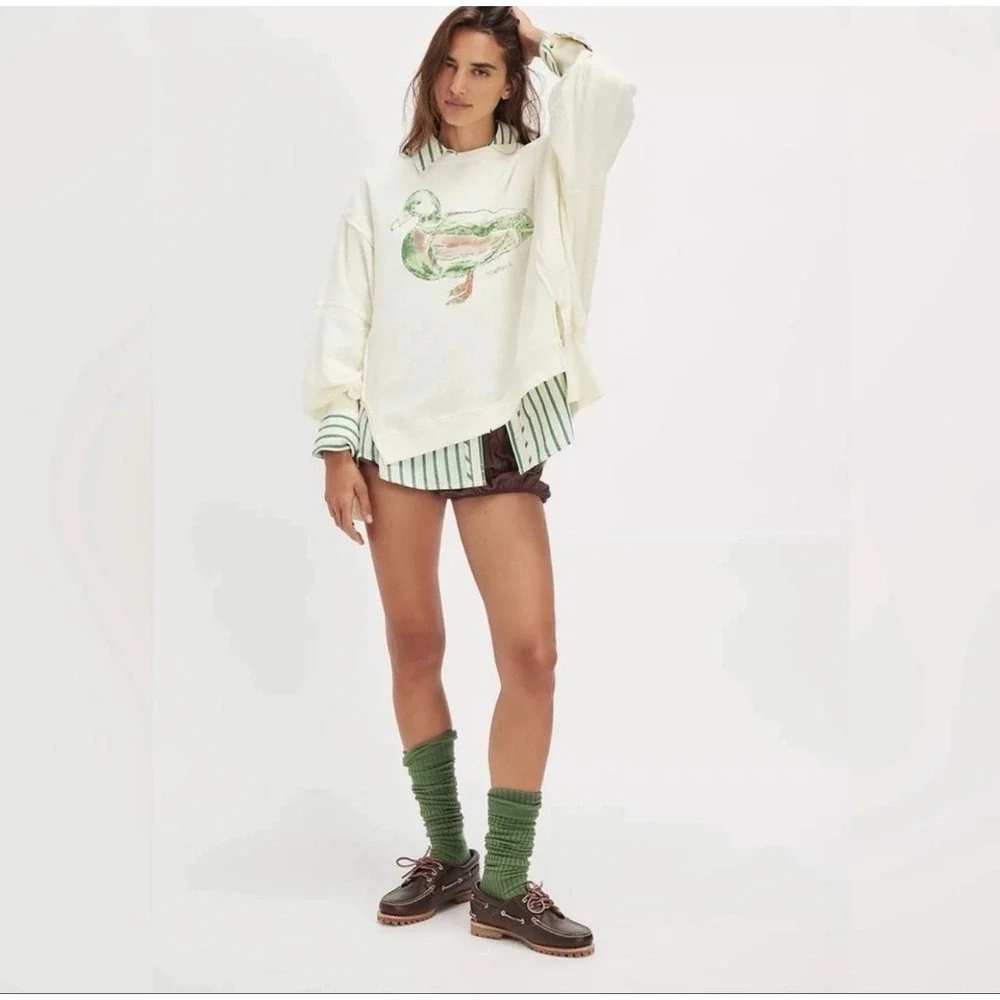 NWT We The Free People Yellow Camden Mallard Duck Crew Sweatshirt Small/S Slouch